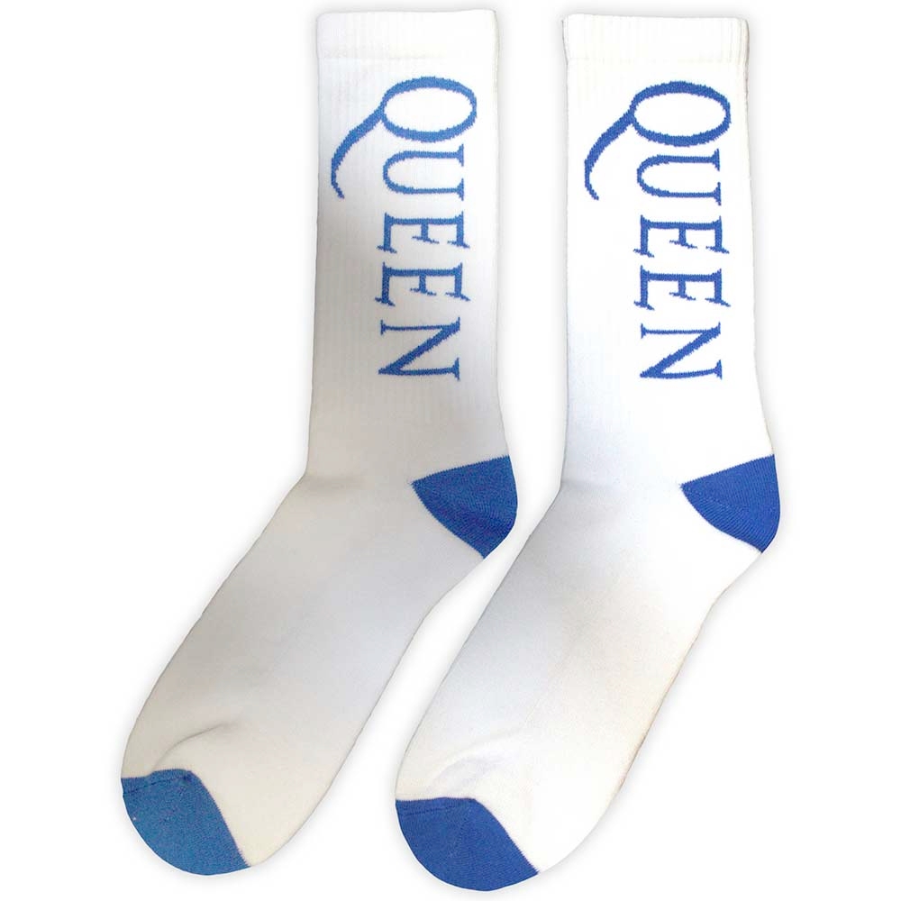 Queen - Blue Logo Socks - White